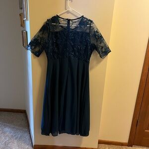 Chic Teal Lace Midi Dress